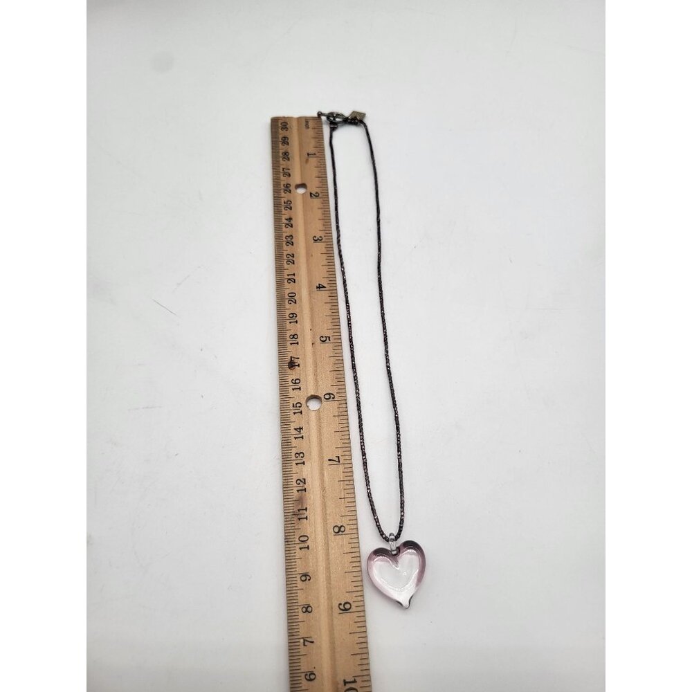 Yummi Heart Pendant Necklace VTG Art Glass Pink Sterling Silver Toggle Clasp 16" - Picture 10 of 10